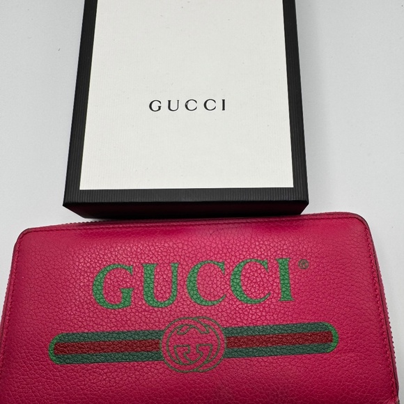 Gucci Pink Leather Long Continental Zip Around Wallet w/Logo Print 496317 - Picture 1 of 9